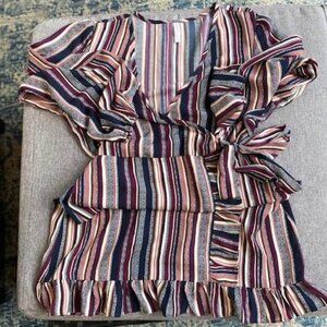 Striped Long Sleeve V-Neck Wrap Dress - Xhilaration™ Navy/Berry M